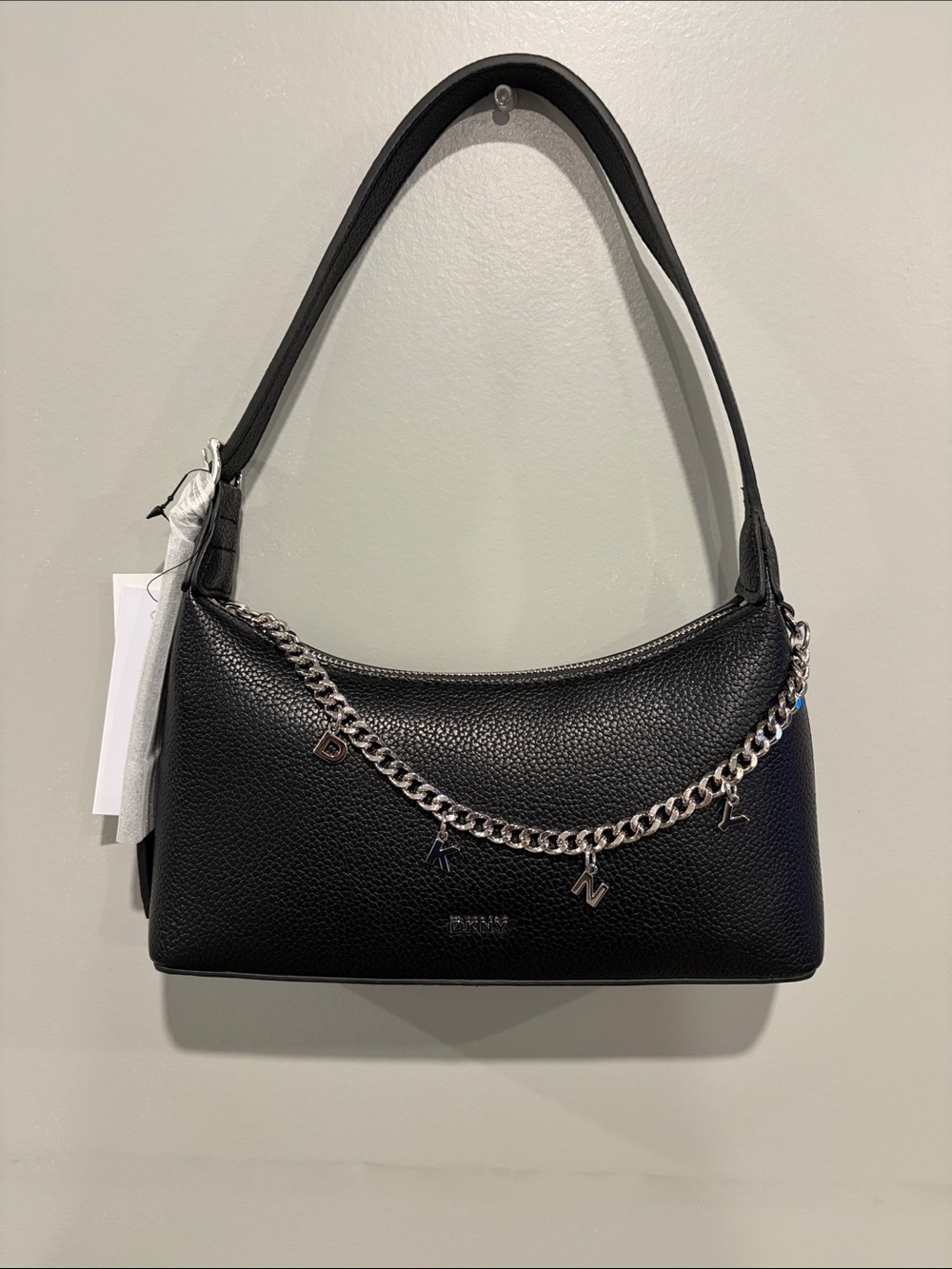 DKNY Valentina Small Shoulder Bag in Black with Silver Hardware